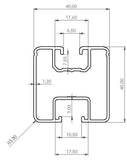 6,4 Meter Montageschienen, oben Nutenstein/unten DIN 933 WASI1-UL AluF25 40X40X2000